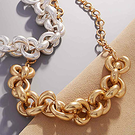 Chunky Chain Accented Worn Metal Necklace