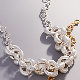 Chunky Chain Accented Worn Metal Necklace