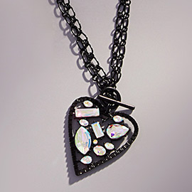 Stone Embellished Heart Pendant Toggle Necklace