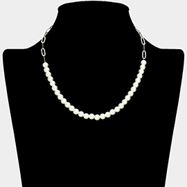 Pearl Beaded Paper Clip Chain Necklace