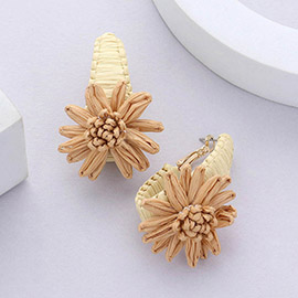 Raffia Wrapped Flower Pointed Earrings