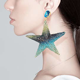 Rhinestone Embellished Metal Star Dangle Earrings