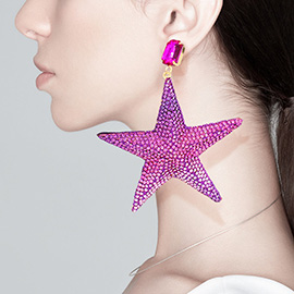 Rhinestone Embellished Metal Star Dangle Earrings