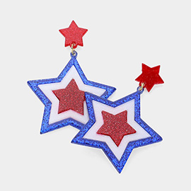 Glittered Resin American USA Flag Star Dangle Earrings