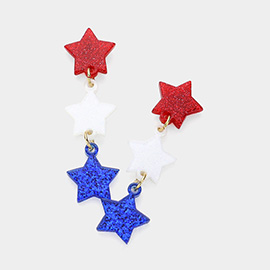 Glittered Resin American USA Flag Triple Star Dropdown Earrings