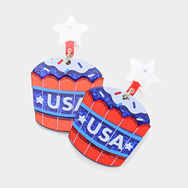 Resin American USA Flag Cupcake Dangle Earrings