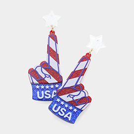 Glittered Resin American USA Flag Number One Dangle Earrings