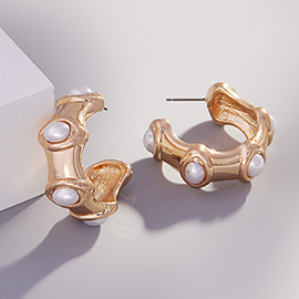 Oval Pearl Pointed Hoop Earrings