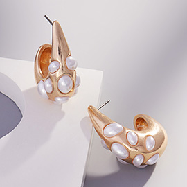 Oval Pearl Embellished Teardrop Hoop Earrings