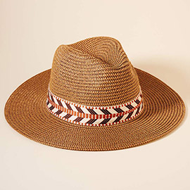 Aztec Belt Accented Straw Summer Sun Hat