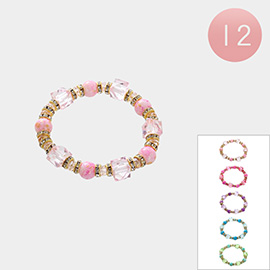 12PCS - Cube Bead Accented Multi Beaded Stretch Bracelets