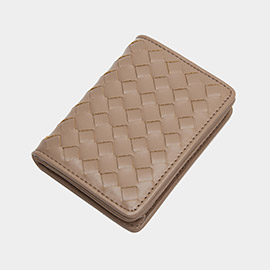 Faux Leather Basket Weave Fold Card Holder Wallet