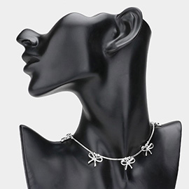 Metal Wire Bow Station Choker Necklace