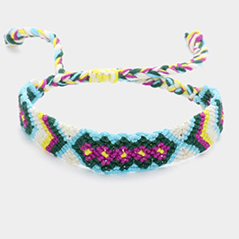 Aztec Pattern Threaded Adjustable Cinch Pull Tie Bracelet