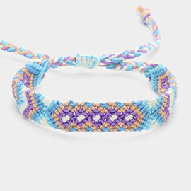 Aztec Pattern Threaded Adjustable Cinch Pull Tie Bracelet