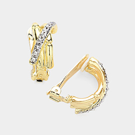 14K Gold Plated Crossover Crystal Stone Paved Clip On Earrings