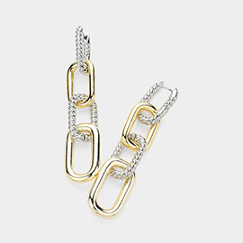 14K Gold Plated Two Tone Link Dropdown Earrings
