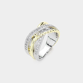 CZ Stone Paved Two Tone Braided Ring