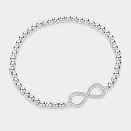 Stainless Steel Stone Paved Infinity Charm Pointed Stretch Bracelet