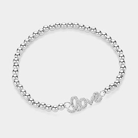 Stainless Steel Stone Paved Love Message Pointed Stretch Bracelet