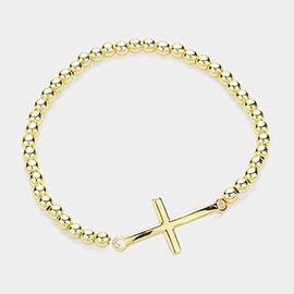 Stainless Steel Cross Pendant Pointed Stretch Bracelet
