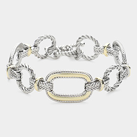 Textured Metal Link Toggle Bracelet