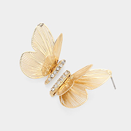 Stone Pointed Metal Cutout Butterfly Earrings