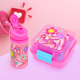 HOT FOCUS - Groovy Flower Lunch Buddy Box Food Container Water Bottle Set