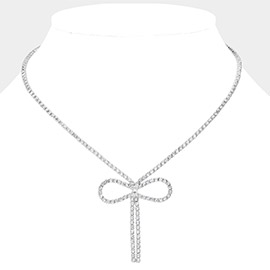 Rhinestone Paved Bow Pointed Necklace