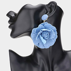 Oversized Denim Rose Dangle Earrings