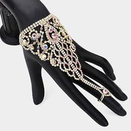 Crystal Round Rhinestone Pave Hand Chain Evening Bracelet