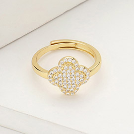 Gold Dipped CZ Stone Paved Quatrefoil Adjustable Ring