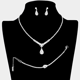 3PCS - Teardrop Pendant Pointed Rhinestone Necklace Jewelry Set