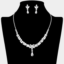 Marquise Stone Cluster Flower Pointed Teardrop Cluster Pendant Rhinestone Paved Necklace