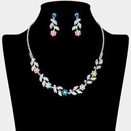 Floral Rhinestone Paved Necklace