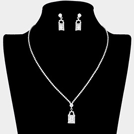 CZ Stone Paved Lock Pendant Pointed Necklace