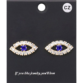 CZ Stone Embellished Evil Eye Stud Earrings