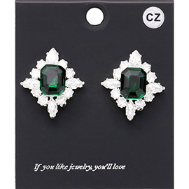 CZ Rectangle Stone Cluster Pointed Evening Stud Earrings