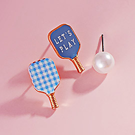 3Pairs - Enamel Pickle Ball Paddle Pearl Stud Earring Set