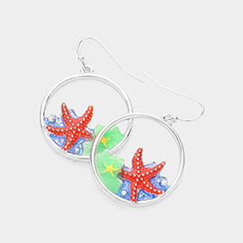 Enamel Starfish Circle Dangle Earrings