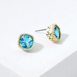 14K Gold Plated Square CZ Stone Stud Earrings