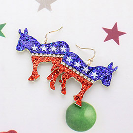 Glittered American USA Democrat Donkey Dangle Earrings