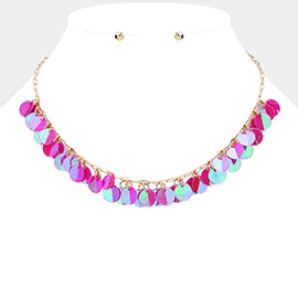Sequin Charm Station Paperclip Chain Necklace