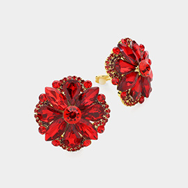 Marquise Teardrop Stone Cluster Embellished Flower Clip On Earrings