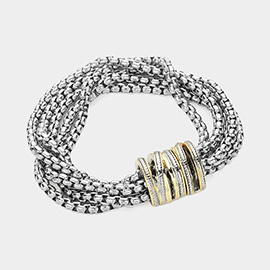 Two Tone Split Cluster Pointed Mesh Chain Magnetic Bracelet