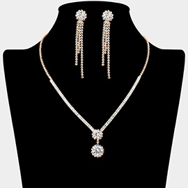 Round CZ Stone Cluster Pointed Rhinestone Paved Necklace