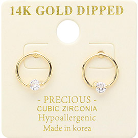 14K Gold Dipped Hypoallergenic CZ Stone Pointed Open Circle Earrings
