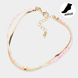 Metal Chain Beaded Double Layered Anklet