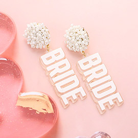 Pearl Beaded Cluster Sparkle Resin BRIDE Message Dangle Earrings
