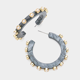 Pearl Pointed Celluloid Acetate Hoop Earrings